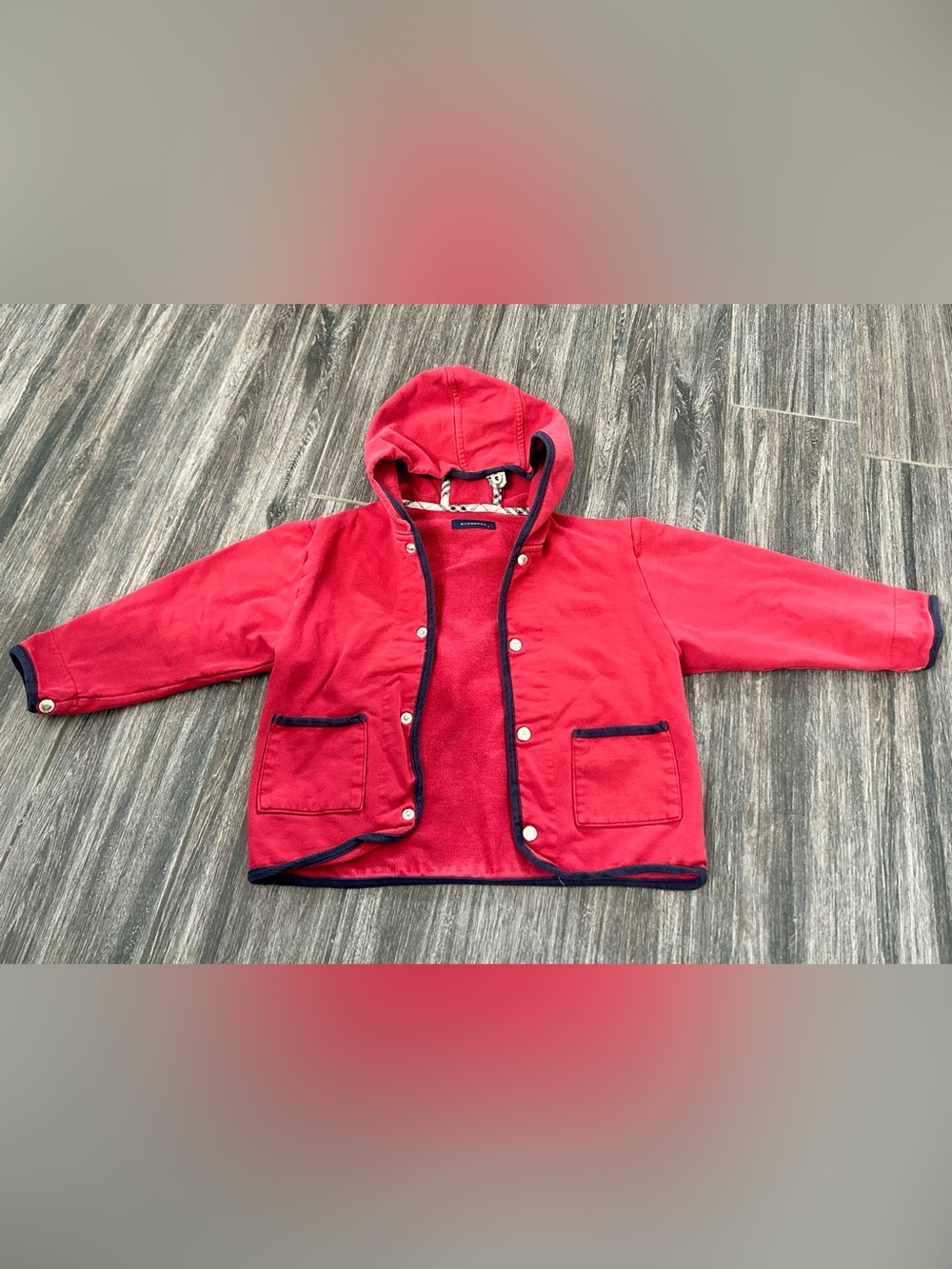 Burberry Red Kids Hooded Jacket with Navy Trim boy unisex